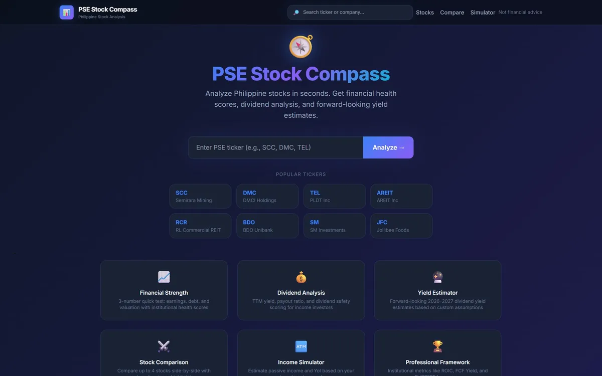 PSE Stock Compass landing page