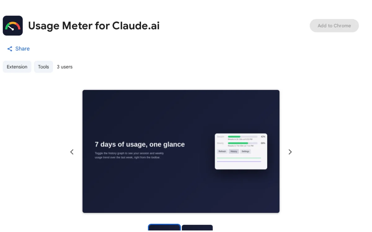 Usage Meter for Claude.ai Chrome Web Store listing page